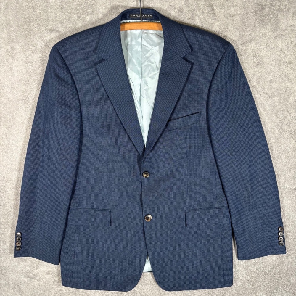 Hugo Boss Pasolini Navy Blue Virgin Wool Blend Blazer Jacket 40R Union Made USA